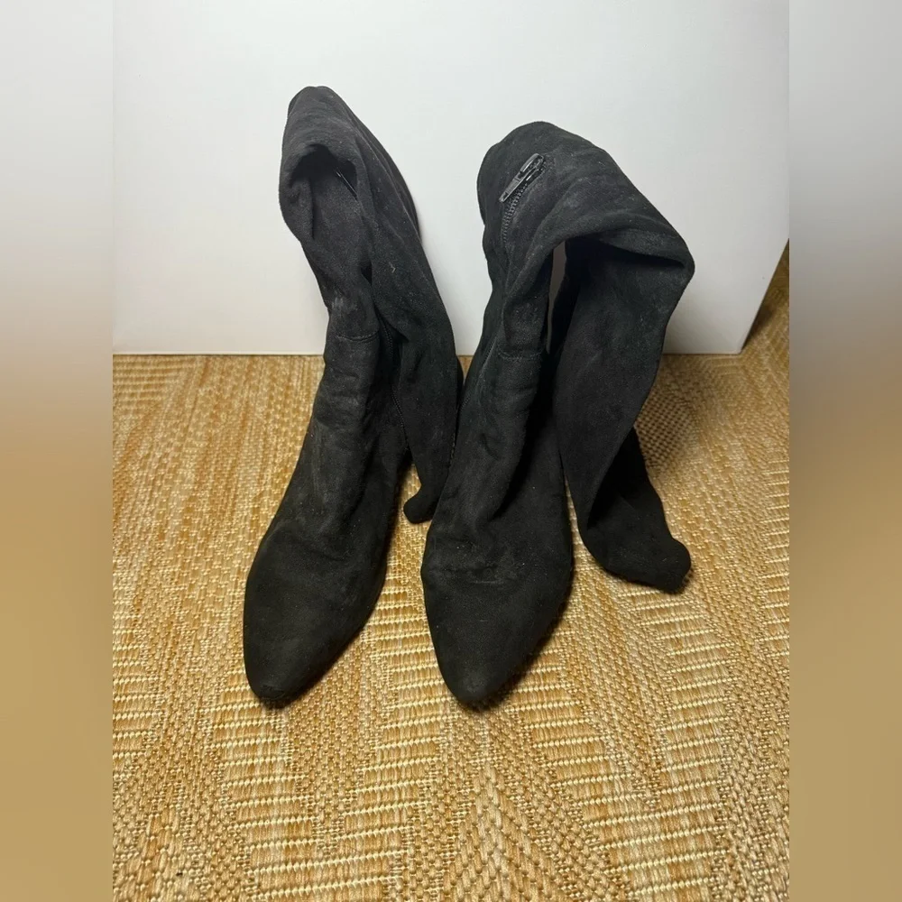 Rockport Women's Black Tall Suede Zip Up Boots,Heeled Boots,Size US 7
